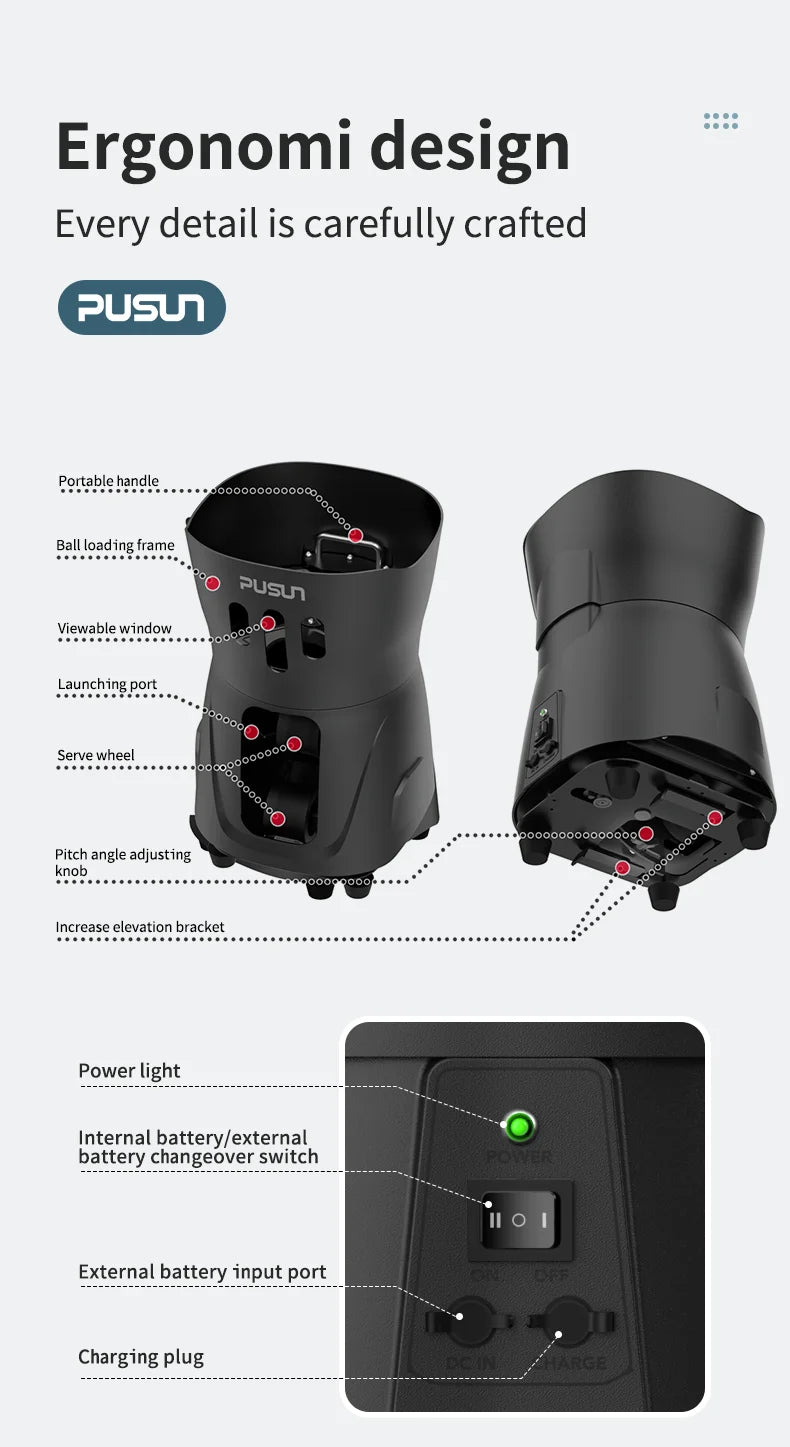 Máquina Lanzapelotas Tenis PUSUN PT-Mini Pro - Control App Smart 65+ Pelotas - Regalo Perfecto Navidad Tenistas