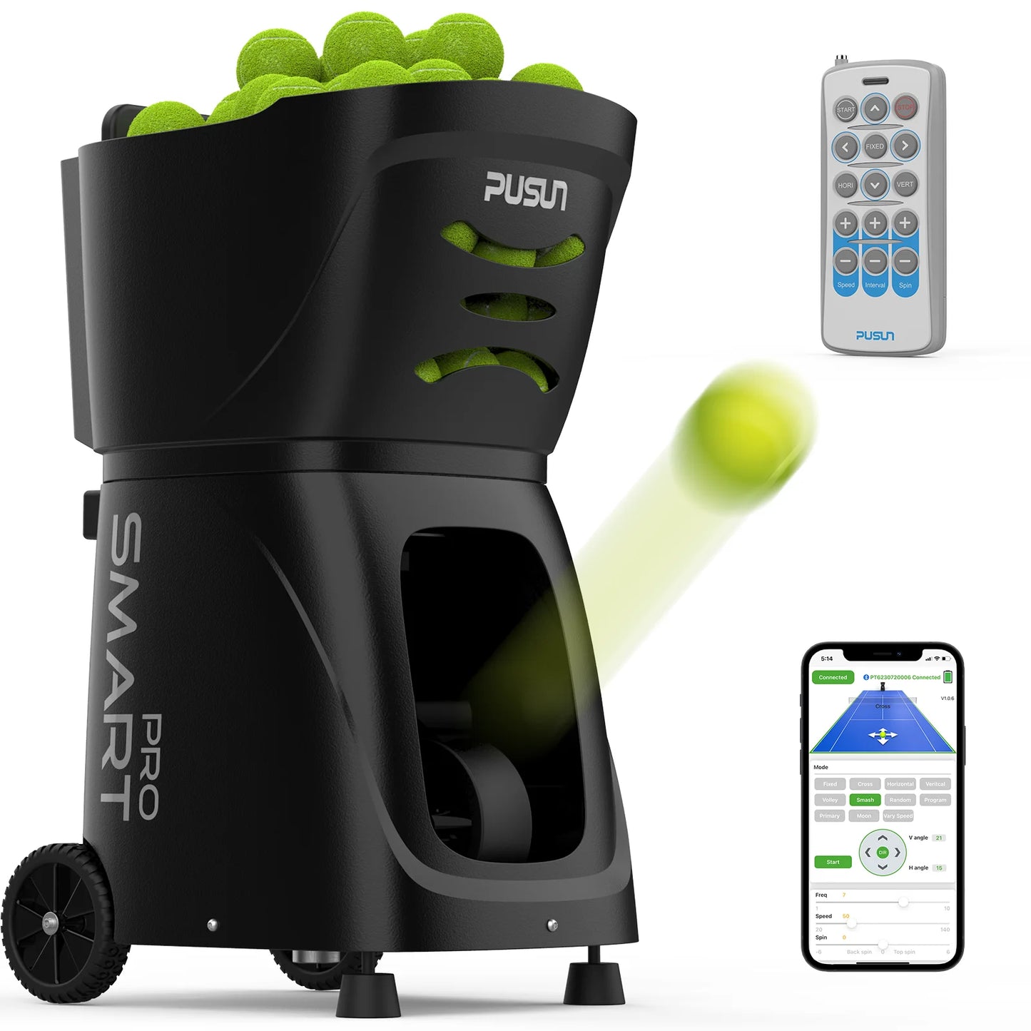 Máquina Lanzapelotas Tenis PT SMART PRO BLACK - Sistema Inteligente Profesional Alta Capacidad