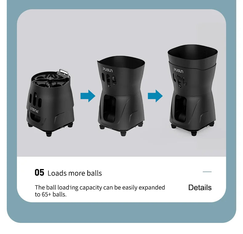 Máquina Lanzapelotas Tenis PUSUN PT-Mini Pro - Control App Smart 65+ Pelotas - Regalo Perfecto Navidad Tenistas