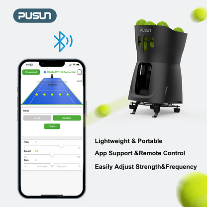 Máquina Lanzapelotas Tenis PUSUN PT-Mini Pro - Control App Smart 65+ Pelotas - Regalo Perfecto Navidad Tenistas