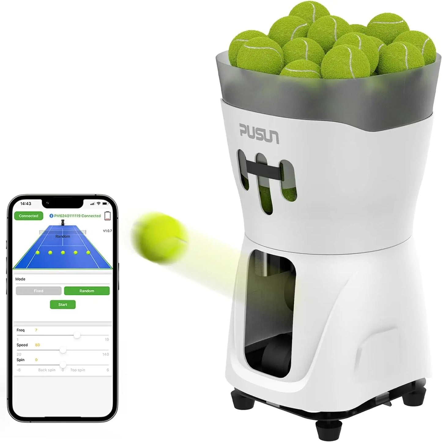 Máquina Lanzapelotas Tenis PUSUN PT-Mini Pro - Control App Smart 65+ Pelotas - Regalo Perfecto Navidad Tenistas