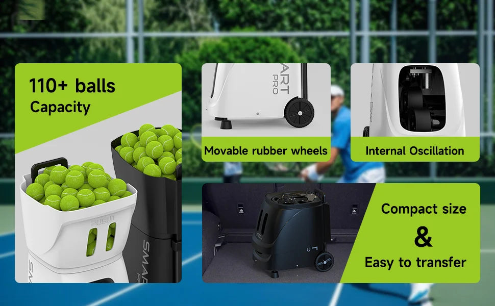 Máquina Lanzapelotas Tenis PT SMART PRO BLACK - Sistema Inteligente Profesional Alta Capacidad