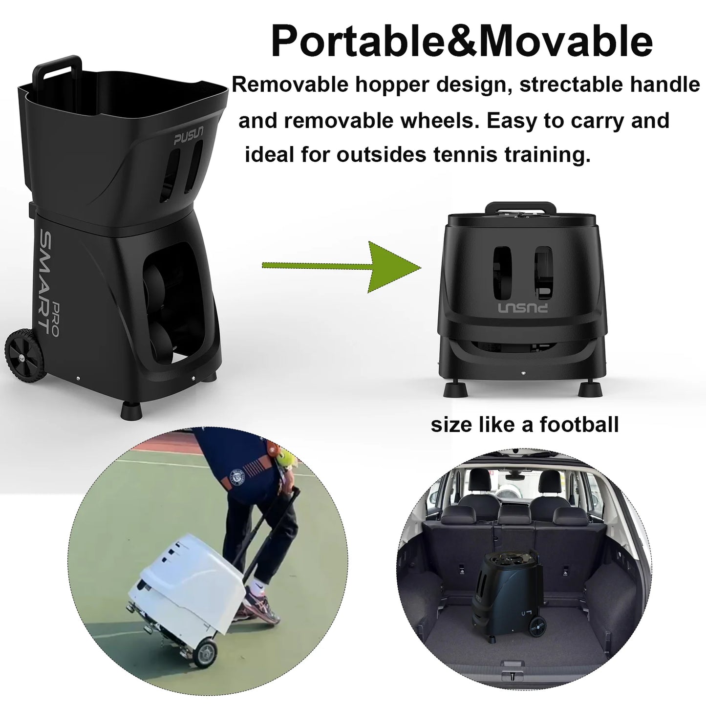 Máquina Lanzapelotas Tenis PT SMART PRO BLACK - Sistema Inteligente Profesional Alta Capacidad