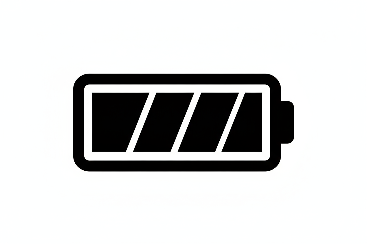 un emoji de bateria blanco y negro